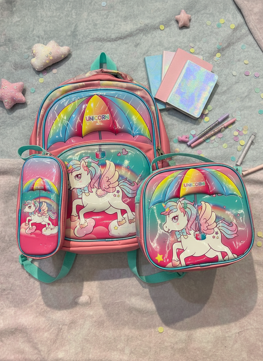 Unicorn School Backpack 3-in-1 Set with Lunch & Pencil Case