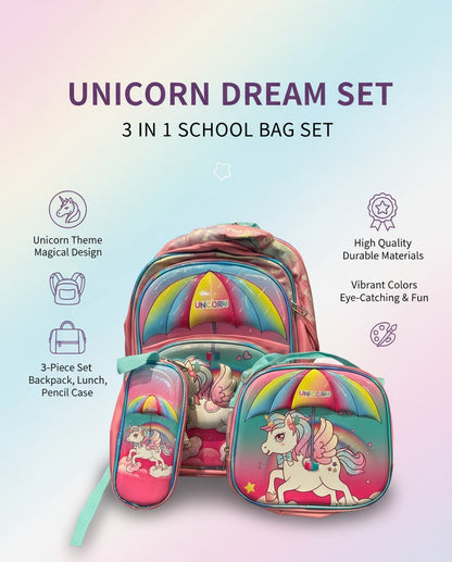 Unicorn School Backpack 3-in-1 Set with Lunch & Pencil Case